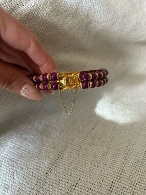 Gold and Purple Beaded Double-Row Bracelet